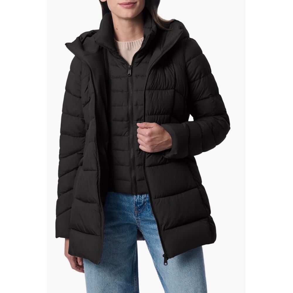 BERNARDO Navy Hooded Puffer Jacket Coat with Bib Size Medium - Picture 4 of 8